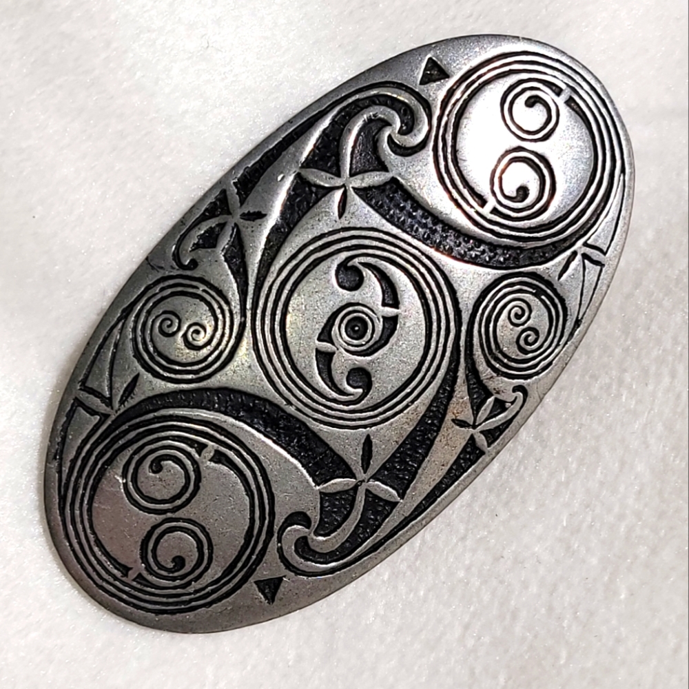 St. Justin Pewter Brooch Vintage Detailed Pin